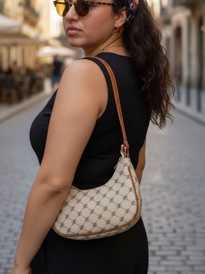 Kahve krem mini omuz çantası