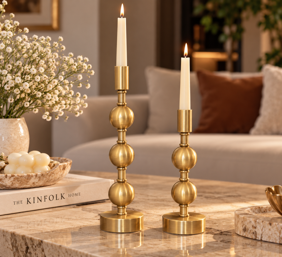 Gold Küre Detaylı İkili Şamdan Seti