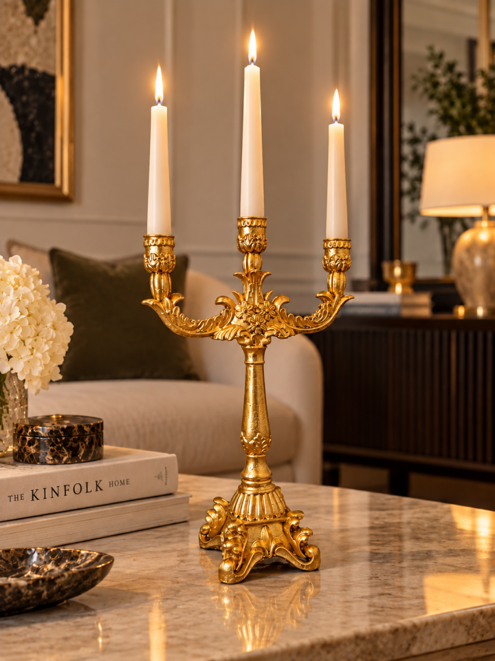 Dekoratif 3’lü Şamdan – 32 cm(gold)