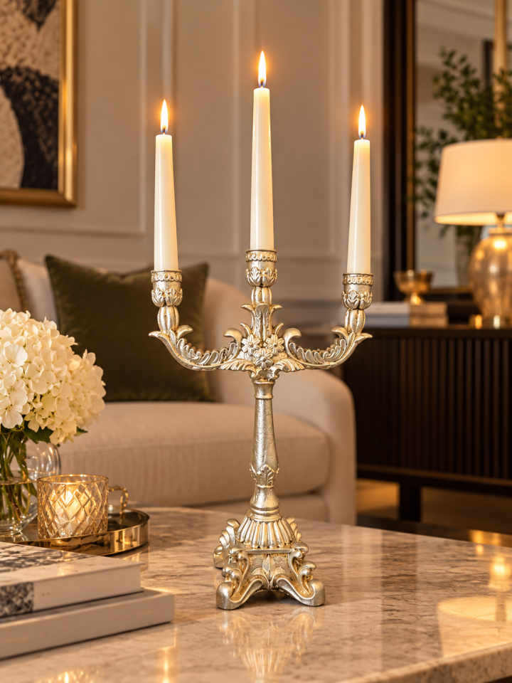 Dekoratif 3’lü Şamdan – 32 cm(gümüş)